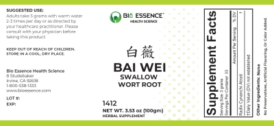 traditional Chinese medicine, herbs, Bioessence, Bai Wei