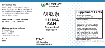 traditional Chinese medicine, herbs, Bioessence,  Hu Ma San