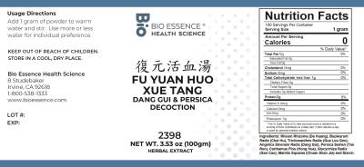 traditional Chinese medicine, herbs, Bioessence,  Fu Yuan Huo Xue Tang