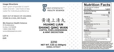 traditional Chinese medicine, herbs, Bioessence,  Huang Lian Shang Qing Wan