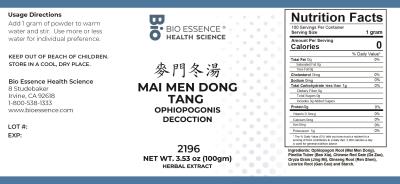 traditional Chinese medicine, herbs, Bioessence,  Mai Men Dong Tang