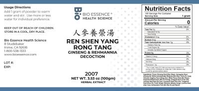 traditional Chinese medicine, herbs, Bioessence,  Ren Shen Yang Ying Tang