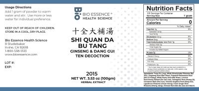 traditional Chinese medicine, herbs, Bioessence,  Shi Quan Da Bu Tang