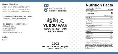 traditional Chinese medicine, herbs, Bioessence,  Yue Ju Wan