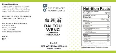 traditional Chinese medicine, herbs, Bioessence, Bai Tou Weng