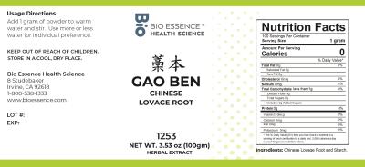 traditional Chinese medicine, herbs, Bioessence, Gao Ben