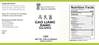 traditional Chinese medicine, herbs, Bioessence, Gao Liang Jiang